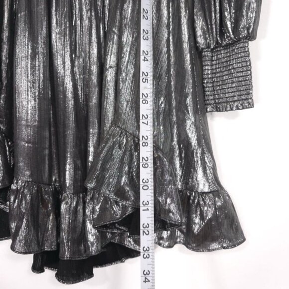 NWOT Retrofete Melody‎ Long Sleeve Mini Dress Gunmetal Silver SMALL Cutout Assym - Picture 8 of 11